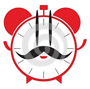 Alarm clock emoji with a long mustache vector or color illustration