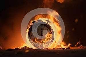 Alarm clock in fire. Generative ai