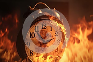 Alarm clock in fire. Generative ai