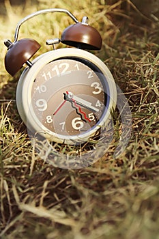 Alarm clock on grass