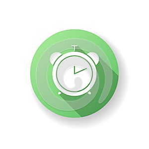 Alarm clock green flat design long shadow glyph icon