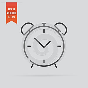 Alarm clock icon in flat style isolated on grey background