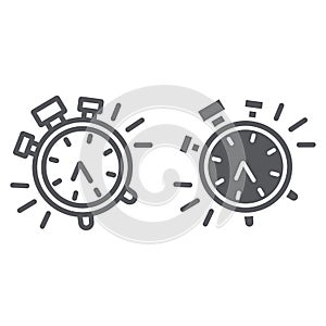 Alarm clock line and glyph icon, time and clock, watch sign, vector graphics, a linear pattern on a white background.