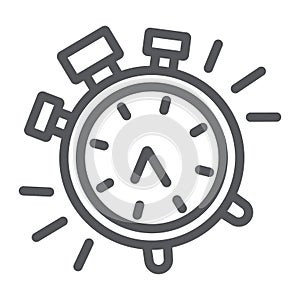 Alarm clock line icon, time and clock, watch sign, vector graphics, a linear pattern on a white background.