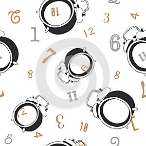 Alarm clock .lost time concept, seamless pattern vector.