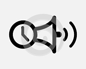 Alarm Clock Loud Speaker Icon Time Timer Announce Bell Speaker Announcement Megaphone Black Outline Shape Vector Sign Symbol