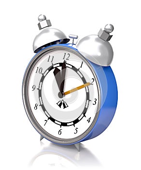 Alarm clock old style on a white background (3D rendering).