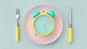 Alarm clock on the pink pastel plate