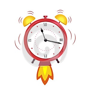 Alarm clock red wake-up time. Concept quickly approaching deadline business.