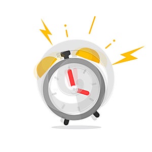 Alarm clock ringing icon vector illustration, flat cartoon grey timer ring symbol isolated on white clipart, idea of