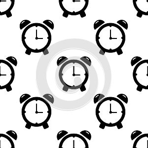 Alarm clock seamless pattern on white background. Flat Illustration