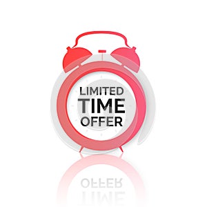 Alarm clock with special offer on dial. Limited time offer banner. Big sale discount. Vector illustration