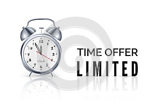 Alarm clock with special offer. Limited time offer banner. Big sale discount. Vector