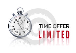 Alarm clock with special offer text and countdown. Limited time offer banner. Big sale discount. Vector illustration