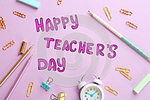 Alarm clock, text HAPPY TEACHER`S DAY