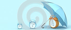 Alarm clock and umbrella with business success concept and time management for business goals - Time concept and risk management