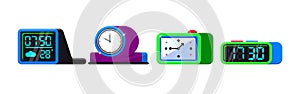 Alarm clock vector cartoon kids clockface clocked in time with hour or minute arrows illustration childish clocking