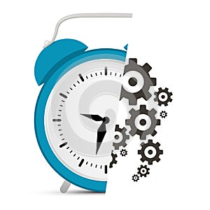 Alarm Clock Vector with Cogs - Gears Illustration