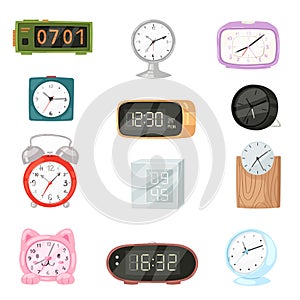 Alarm clock vector modern clockface clocked in time with hour or minute arrows illustration childish clocking object photo