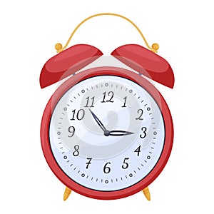 Alarm clock vintage red time countdown morning awake reminder ring vector flat illustration