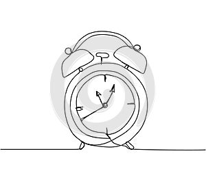 Alarm clock, clock, watch one line art. Continuous line drawing of clock, time, alarm, watch, timer, hour, morning