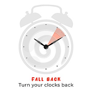 alarm clock on a white background, Fall back vector illustration, spring time change illustration with flowers and clock