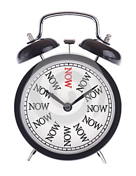 Alarm clock with the word Now