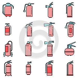 Alarm fire extinguisher icons set vector color