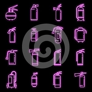 Alarm fire extinguisher icons set vector neon