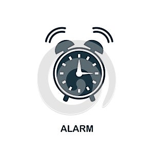 Alarm icon. Monochrome style icon design from school icon collection. UI. Illustration of alarm icon. Pictogram isolated on white.