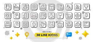 Alarm, Paper wallpaper and Aroma candle line icons pack. For web app. 3d design elements. Vector