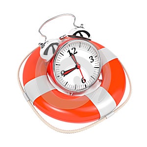 Alarmclock in Lifebuoy on White Background.