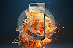 Alarming Smart phone exploded. Generate Ai photo