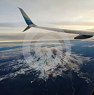 Alaska Airlines flight over Mount Rainier Washington