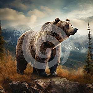 Alaska Funny Brown Grizzly Bear  Made With Generative AI illustration