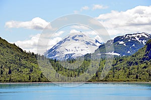 Alaska landscape lake, mountains and forest