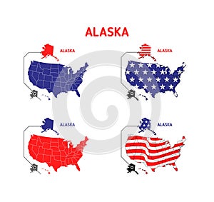 Alaska map with usa flag design illustration