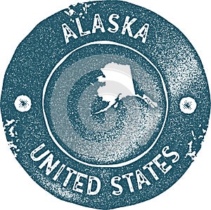 Alaska map vintage stamp.