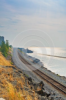 Alaska Railroad at Beluga Point in the Chugach Mountain Range, Seward Highway Scenery