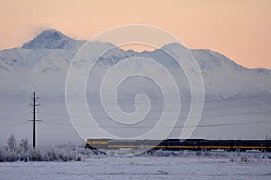 Alaska Railroad train in winter