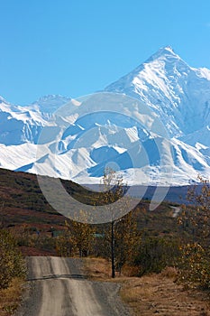 Alaska Range and hilly road in Denali NP