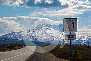 Alaska road sign on Glenn Highway photo