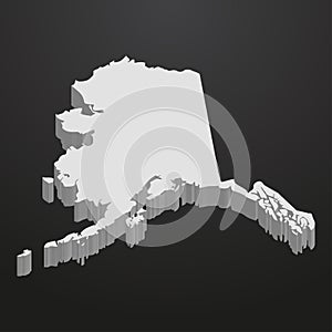 Alaska State map in gray on a black background 3d