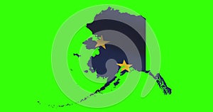 Alaska state map outline with flag animation on green screen