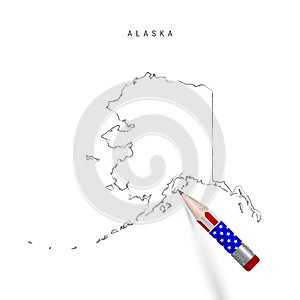 Alaska US state vector map pencil sketch. Alaska outline map with pencil in american flag colors