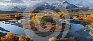 Alaskan mountain range wilderness snowy peaks in nature landscape, perfect for wallpaper