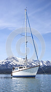 Alaskan sailboat at anchor photo