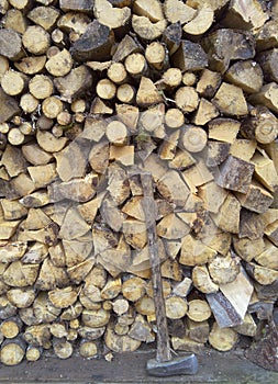 Alaskan woodshed with splitting maul