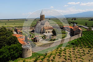 Alaverdi Monastery Complex aerial panoramic view in Kakheti, Georgia