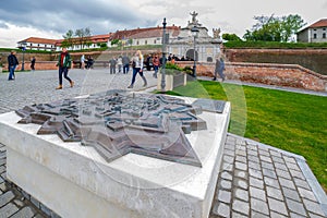 View at principal gate for entrance in medieval fortress of Alba